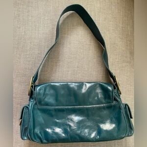 EUC Francesco Biasia Teal Leather Crossbody Bag with Gold Hardware